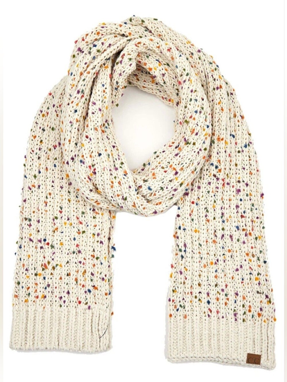 Ladies C.C Exclusive Warm Confetti Knit Neck Warmer Oblong Scarf Cozy Cream